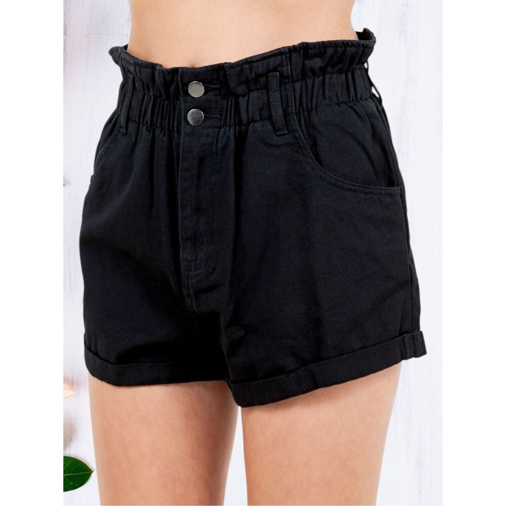 American Bazi Black High Rise Paper Bag Shorts Size Large NWT